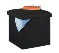 Relaxdays Pouf de rangement, pliable, rembourrage moelleux, carré, tissu, tabouret 37x37,5x37,5 cm, noir