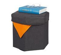 Relaxdays Pouf de Rangement, Pliable, Rembourrage Moelleux, Salon, Tissu, 31 x 36 x 32 cm, Tabouret, Gris foncé