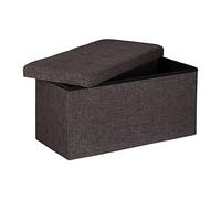 Relaxdays Pouf de rangement pliant en lin – Coffre 38×76×38 cm, repose-pieds marron