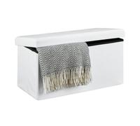 relaxdays Pouf de Rangement Pliant Coffre Repose-Pieds Hxlxp: 38 x 76 x 38 cm, Blanc, Lin, 38 x 38 x 76 cm