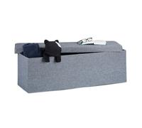 Relaxdays 10019049_709 Pouf pliant, banquette avec rangement, repose-pieds, en lin, gris foncé, 114 x 38 x 38 cm