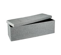 Relaxdays Pouf de rangement pliant coffre repose-pieds banquette rectangle 38 x 114 x 38 cm boîte de rangement pliable tabouret en Lin avec couvercle amovible salon siège appoint, gris