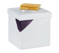 relaxdays Pouf de Rangement, Tabouret Pliable, rembourré, Similicuir, 40 litres, Cube, HxLxP 38 x 37 x 37 cm, Blanc