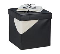 relaxdays Pouf de Rangement, Tabouret Pliable, rembourré, Similicuir, 40 litres, Cube, HxLxP 38 x 37 x 37 cm, Noir