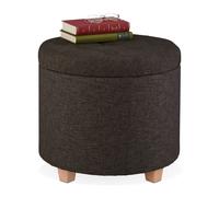 Relaxdays Pouf de rangement, tabouret rembourré rond, pour salon, optique lin, repose-pieds, HxD 41 x 44 cm, brun