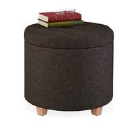 relaxdays Pouf de Rangement, Tabouret rembourré Rond, pour Salon, Optique Lin, Repose-Pieds, HxD 41 x 44 cm, Brun
