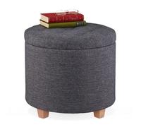 relaxdays Pouf de Rangement, Tabouret rembourré Rond, pour Salon, Optique Lin, Repose-Pieds, HxD 41 x 44 cm, Gris foncé