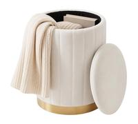 Relaxdays Pouf en Velours, Tabouret avec Rangement, rembourré, Rond, Blanc