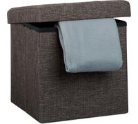 Relaxdays Tabouret pliant en lin pouf de rangement pliable repose-pieds de stockage carré 38 x 38 x 38 cm avec couvercle amovible assise table appoint ottoman coffre chaise banquette, brun