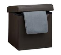 Relaxdays pouf pliable, cube avec rangement et couvercle, repose-pieds, similicuir, 38 x 38 cm, marron