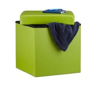 Relaxdays pouf pliable cube avec rangement et couvercle, repose-pieds, similicuir, 38x38x38 cm, vert