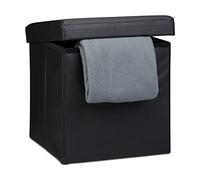 Relaxdays Pouf pliant Chaise de rangement robuste et repose-pieds pratique, boîte de rangement en similicuir avec couvercle amovible,38 x 38 x 38 cm, noir