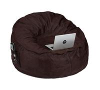 Relaxdays pouf poire format XXL, aspect cuir, avec remplissage en mousse, 2 poches latérales, pour adulte, marron foncé
