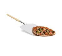 Relaxdays Poussoir à Pizza Carré, Poussoir à Pizza en Aluminium avec Poignée en Bois, Poussoir à Pain pour four HBT : 3x30,5x79cm, Gris