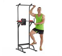 Relaxdays Power Tower Multi Home Gym Barre de Traction, Station de dips, réglable, Coussin de Dos, Entraînement à la Maison, Noir/Rouge, 196-230 cm