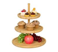 Relaxdays Présentoir 3 niveaux, bambou, H : 25 cm, D : 30 cm, 3 plateaux en bois pour gâteaux, snacks, noix, nature