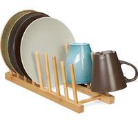 Relaxdays Égouttoir, pour 8 Assiettes, Planches à découpées, Support à couvercles, Vaisselle, Range-Planche en Bambou