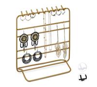 relaxdays Présentoir à bijoux, boucles d’oreille, bracelets, rangement, organisateur, 21 x 20 x 10 cm, doré