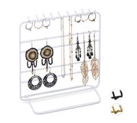 relaxdays Présentoir à bijoux, boucles d’oreille, bracelets, rangement, organisateur, 21 x 20 x 10 cm, blanc