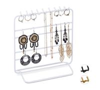 Relaxdays Présentoir à bijoux, boucles d’oreille, bracelets, rangement, organisateur, 21 x 20 x 10 cm, blanc