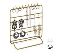 Relaxdays Présentoir à bijoux, boucles d’oreille, bracelets, rangement, organisateur, 21 x 20 x 10 cm, doré