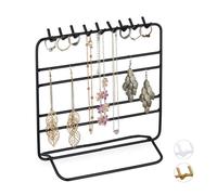 Relaxdays Présentoir à bijoux, boucles d’oreille, bracelets, rangement, organisateur, 21 x 20 x 10 cm, noir