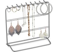 Relaxdays Porte-Bijoux, Support pour Colliers et Boucles d’Oreilles, en métal, H x L x P : env. 18 x 20 x 9 cm, argenté