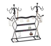 Relaxdays Présentoir à bijoux, rangement pour colliers, boucles d’oreilles, bracelets, rotatif, HxLxP 33x35x13 cm, noir