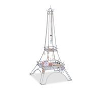 Relaxdays Présentoir à bijoux tour Eiffel, colliers, bagues et bracelets, métal, HxLxP 47 x 21 x 21 cm, argenté