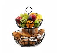 Relaxdays Présentoir à Fruits, 2 Niveaux, métal, H x P : 30 x 31 cm, Fruits, légumes, avec Anneau, Noir