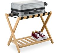 Relaxdays Support à valises, Pliant, Bambou, HxLxP: 56x68,5x41,5 cm, Porte-Bagage avec étagère, pour Sac, hôtel, Nature