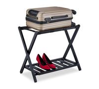 Relaxdays Repose-Valise, Pliant, Bambou, HxLxP : 59x68x40 cm, Porte-Bagage avec étagère, Support Sac Voyage, hôtel, Noir