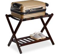 relaxdays Porte-Valise Pliant, Bois, H x L x P : 54,5 x 66 x 44,5 cm, 2 étagères, Repose Bagages hôtel, Marron