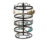 Relaxdays Présentoir boucles d’oreilles, fer, 168 emplacements, rotatif, arbre à bijoux, H x D 30 x 16,5 cm, noir