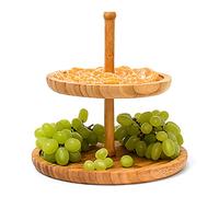 Relaxdays Présentoir étagère en bambou cuisine salle à manger 2 plateaux porte-fruits H:25 cm Ø: 25 cm rond, nature
