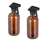 Relaxdays Pulvérisateur en verre, lot de 2, 500 ml, rechargeable, vaporisateur vide, brumisateur, spray, flacon, marron
