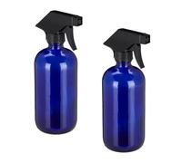 relaxdays Pulvérisateur en Verre, Lot de 2, 500 ML, Rechargeable, Vaporisateur Vide, brumisateur, Spray, Flacon, Bleu