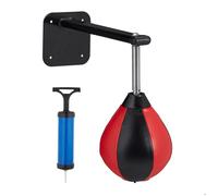 Relaxdays Punching-Ball Mural, Poire de Frappe, Speedball, Enfants et Adultes, avec Pompe à air, Anti-Stress, Noir/Rouge