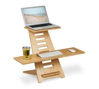 Relaxdays Pupitre assis-debout pour bureau, bambou, 2 surfaces, hauteur réglable, assis-debout, laptop, écran, nature