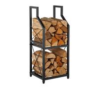 Étagère à Bois Relaxdays, 2 Niveaux, métal, H x l x P : 81,5 x 34,5 x 30,5 cm, étagère intérieure, Support à Bois, Noire