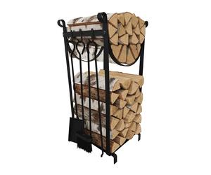 Relaxdays Rack à bois avec outils de cheminée