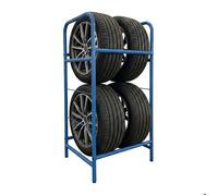 Relaxdays Rack à pneus pour 4 pneus 106 x 53 x 43 cm 200 kg acier 2 niveaux rangement pneus bleu