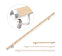 Relaxdays Rampe d’escalier, 100 cm, Main courante escalier, Aluminium, Aspect hêtre intérieur extérieur, Ø 42mm, nature