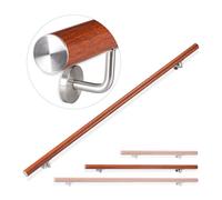 Relaxdays 10026020_632 Rampe, 150 cm, Main Courante escalier, Aluminium, Aspect chêne intérieur extérieur, Ø 42mm, Brun, INOX, Marron, 12 x 150 x 8 cm