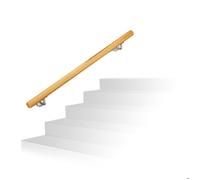 Relaxdays Main courante en bois de hêtre 1000 mm / 100 cm / 1 m Fixation murale avec chevilles, Ø 42 mm