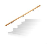 Relaxdays Rampe d’escalier bois, Main courante escalier bois 2000 mm/200 cm/2 m mural, 42 cm diamètre, nature