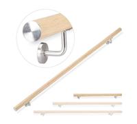 Relaxdays 10026019_631 Rampe, 100 cm, Main courante escalier, Aluminium, Aspect hêtre intérieur extérieur, Ø 42mm, nature, inox, 12 x 100 x 8 cm