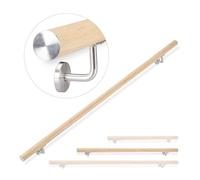 Relaxdays 10026019_632 Rampe, 150 cm, Main courante escalier, Aluminium, Aspect hêtre intérieur extérieur, Ø 42mm, nature, inox, 12 x 150 x 8 cm