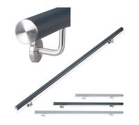 Relaxdays 10026021_632 Rampe, main courante ronde, Escalier Aluminium 150 cm, intérieur métal, Ø 42mm, anthracite, inox, 12 x 150 x 8 cm