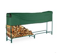 Relaxdays Range-bûches avec protection, acier, accessoire pour bois de chauffage, H x L x P : 122x250x30 cm, vert foncé